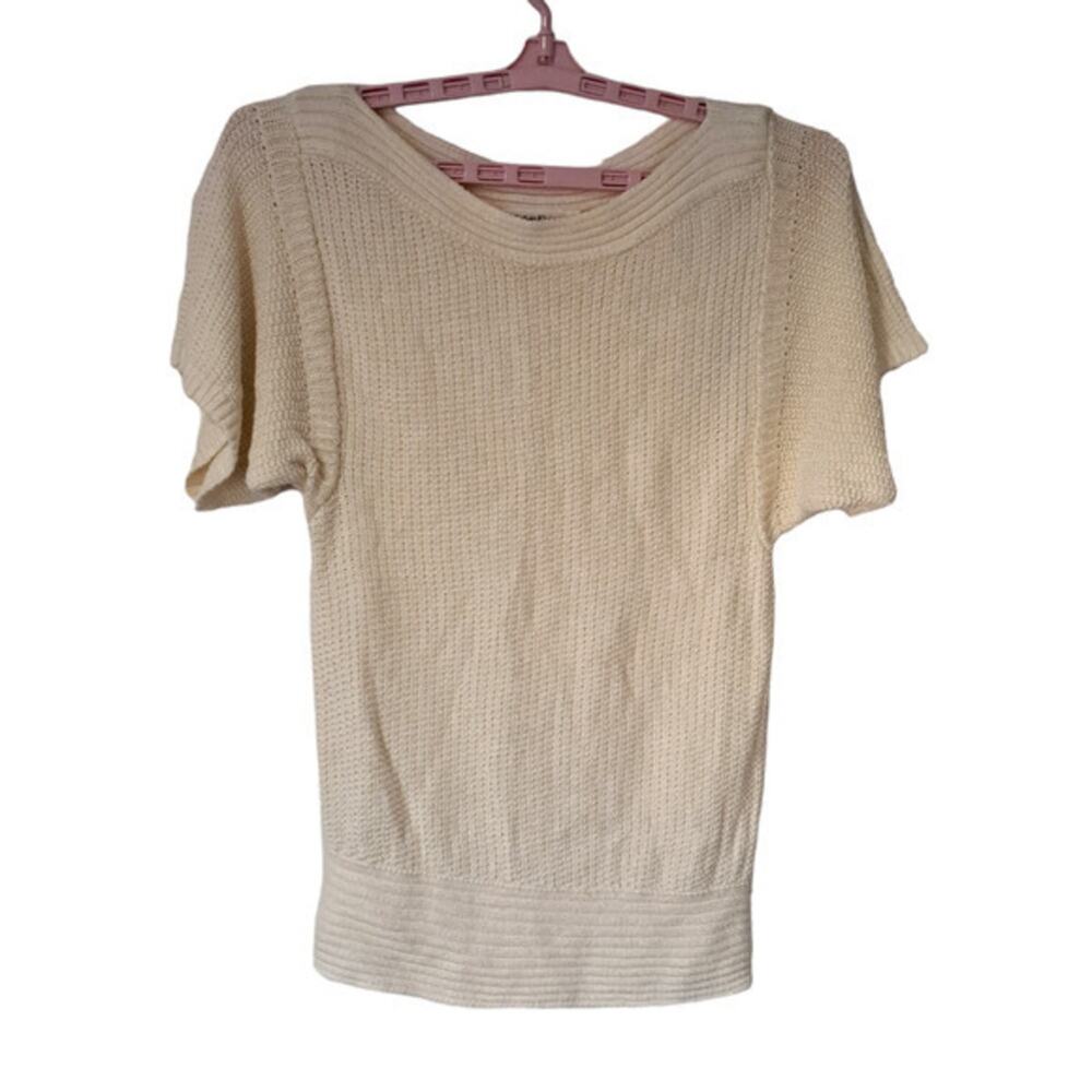 Calvin Klein Womens Pullover Crochet Knit Classic Fit Top Beige Size Small